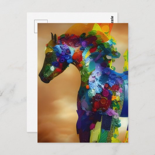 Carte postale Colorée Cheval Collage (Devant / Derrière)
