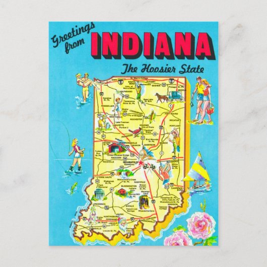 Carte postale colorée de l'Indiana (Devant)