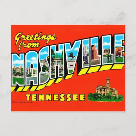 Carte postale colorée de Nashville (Devant)