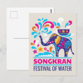 Carte Postale Colorée Festival Songkran Eau Eléphante (Devant / Derrière)