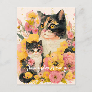 Carte postale colorée pour maman avec une chatte e