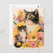 Carte postale colorée pour maman avec une chatte e (Devant / Derrière)