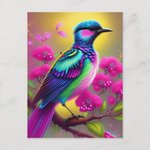 Carte postale colorée Surreal Bird Rose Fleurs