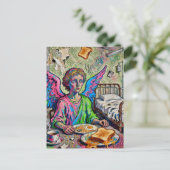 Carte Postale Colorful Angel at Breakfast Art Brut Style (Debout devant)