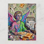 Carte Postale Colorful Angel at Breakfast Art Brut Style (Devant)