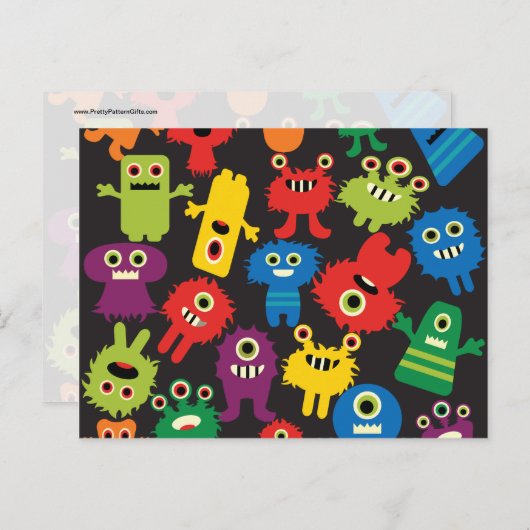 Carte Postale Colorful Fun Monsters Créatures Motif (Devant / Derrière)