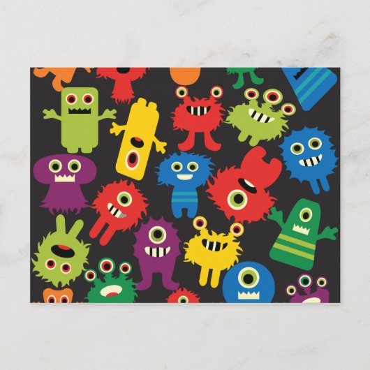 Carte Postale Colorful Fun Monsters Créatures Motif (Devant)