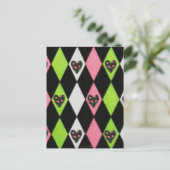 Carte Postale Colorful harlequin Print with Rose Hearts (Debout devant)
