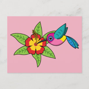 Carte Postale Colorful Hummingbird on Hibiscus Tropical Flower
