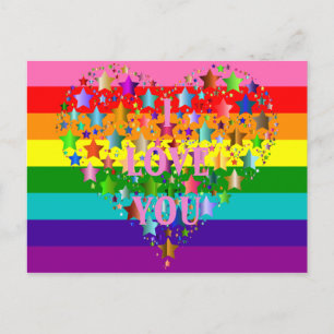 Carte Postale Colorful I Love You Heart LGBT Rainbow Flag