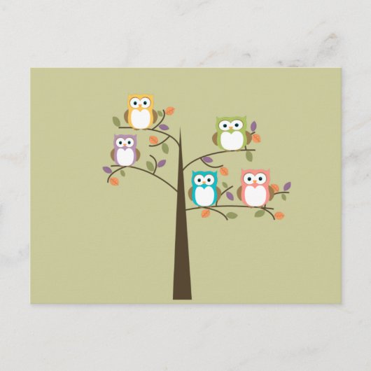 Carte Postale Colorful Owls in Pretty Tree Calender (Devant)