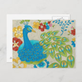 Carte Postale Colorful Peacock et Fleurs (Devant / Derrière)