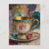 Carte Postale Colorful Teacup Collage Mixed Media Fantasy (Devant)