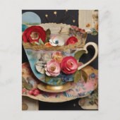 Carte Postale Colorful Teacup Collage Mixed Media Floral (Devant)
