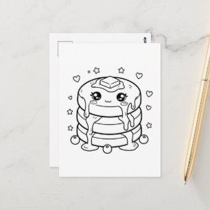 Carte Postale Coloriage d'une pile de pancakes kawaii