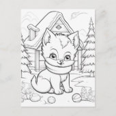 Carte Postale Coloriage enfants chat festif (Devant)