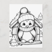 Carte Postale Coloriage enfants manchots festifs (Devant)