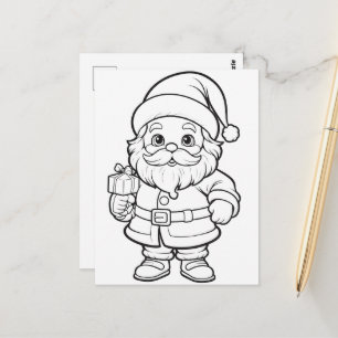Carte Postale Coloriage enfants Santa festif