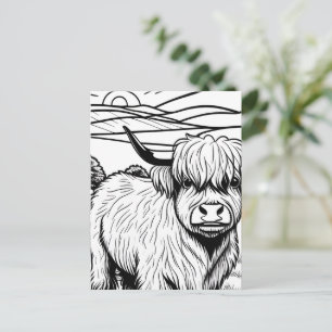 Carte Postale Colorie toi-même! Vache des Highlands