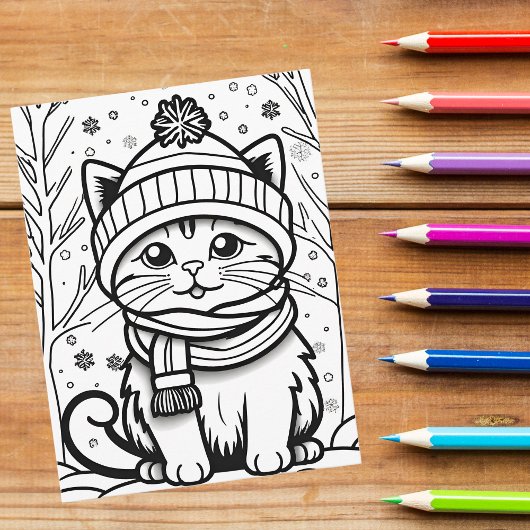 Carte Postale Coloriez Votre Propre ! Chatons d'Hiver