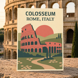 Carte Postale Colosseum Rome Italie Rétro Vintage Voyage Rustiqu