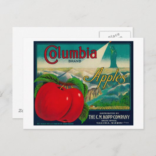Carte Postale Columbia Apple Crate LabelYakima, WA (Devant / Derrière)