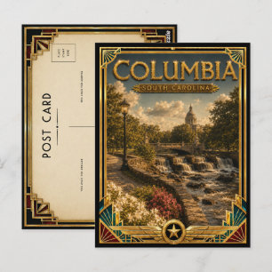 Carte Postale Columbia Caroline du Sud Art Déco Doré Vintage