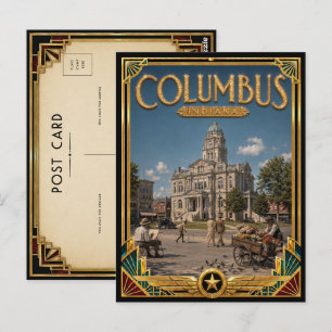 Carte Postale Columbus Indiana Art Déco vintage Âge d'or