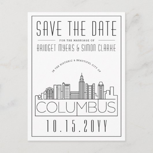 Carte Postale Columbus Mariage Deco Skyline Enregistrer la date (Devant)