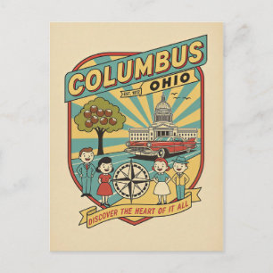Carte Postale Columbus, Ohio Rétro Affiche de voyage des années 