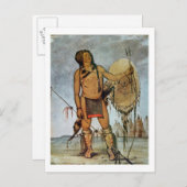 Carte Postale Comanche guerrier avec un bouclier, lance et arc e (Devant / Derrière)