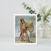 Carte Postale Comanche guerrier avec un bouclier, lance et arc e (Debout devant)