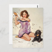 Carte Postale Combat de polochons Pin Up (Devant / Derrière)