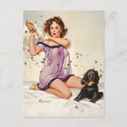 Carte Postale Combat de polochons Pin Up (Devant)