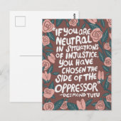 Carte Postale Combattre l'injustice Desmond Tutu Citation Roses  (Devant / Derrière)