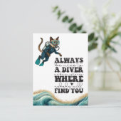 Carte Postale Combinaison de plongée bleue Scuba Cat (Debout devant)