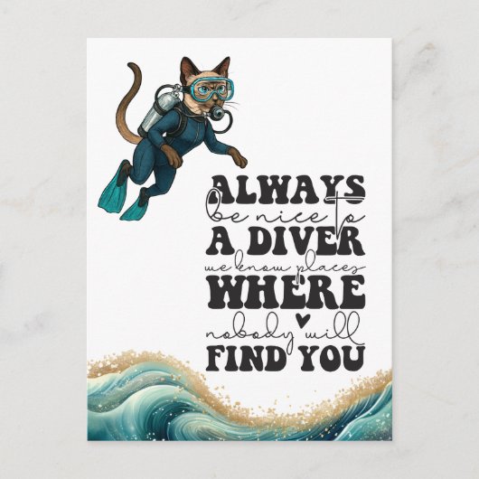 Carte Postale Combinaison de plongée bleue Scuba Cat (Devant)