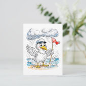 Carte Postale Comic Bird Beach Wind Check Postcard (Debout devant)