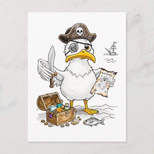 Carte Postale Comic Pirate Bird Treasure Hunt (Devant)