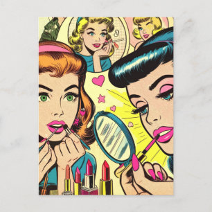 Carte Postale Comics pour filles de maquillage vintage