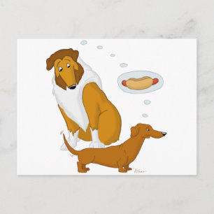 Carte Postale Comique Collie et Dachshund