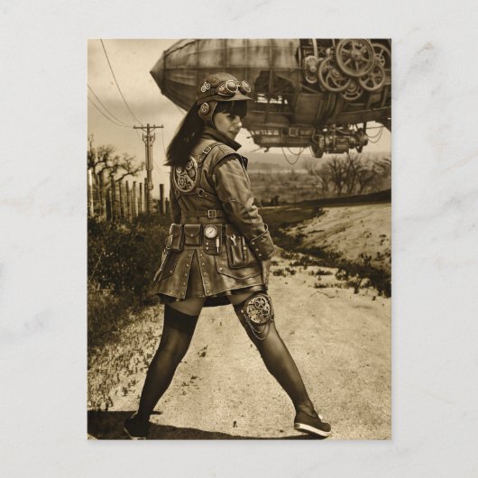 Carte Postale Commandant de dirigeable Steampunk Sépia (Devant)