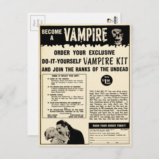 Carte Postale Commande vintage Vampire (Devant / Derrière)