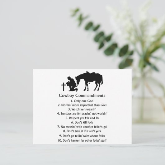 Carte Postale Commandements de cow-boy (Debout devant)