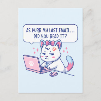 Carte Postale Comme mon dernier e-mail ronronne - Humour de chat