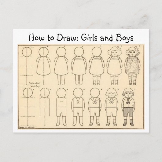 Carte Postale Comment dessiner un petit garçon et une petite fil (Devant)