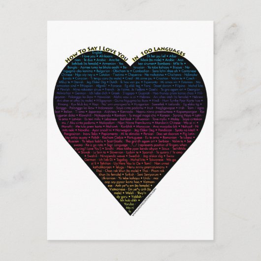 Carte Postale Comment dire I Love You dans 100 langues différent (Devant)