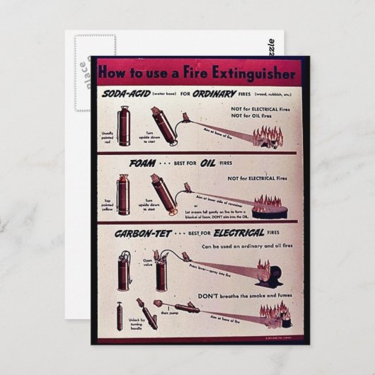 Carte Postale Comment utiliser un extincteur (Devant / Derrière)