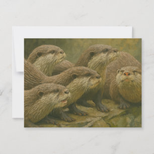 Carte Postale Compagnie curieuse - Famille Otter sur les rochers
