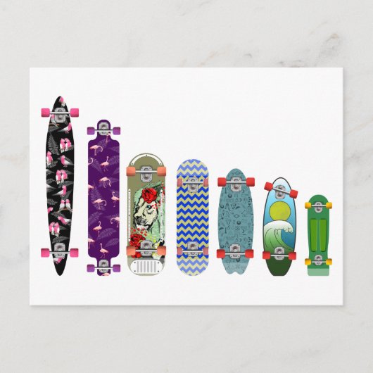 Carte Postale Comparaison des tailles de skateboard (Devant)